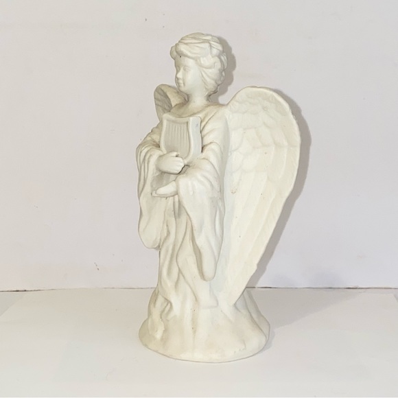 Vintage Bisque Porcelain Angel with Lyre Harp Taper Candle Holder - Picture 2 of 13